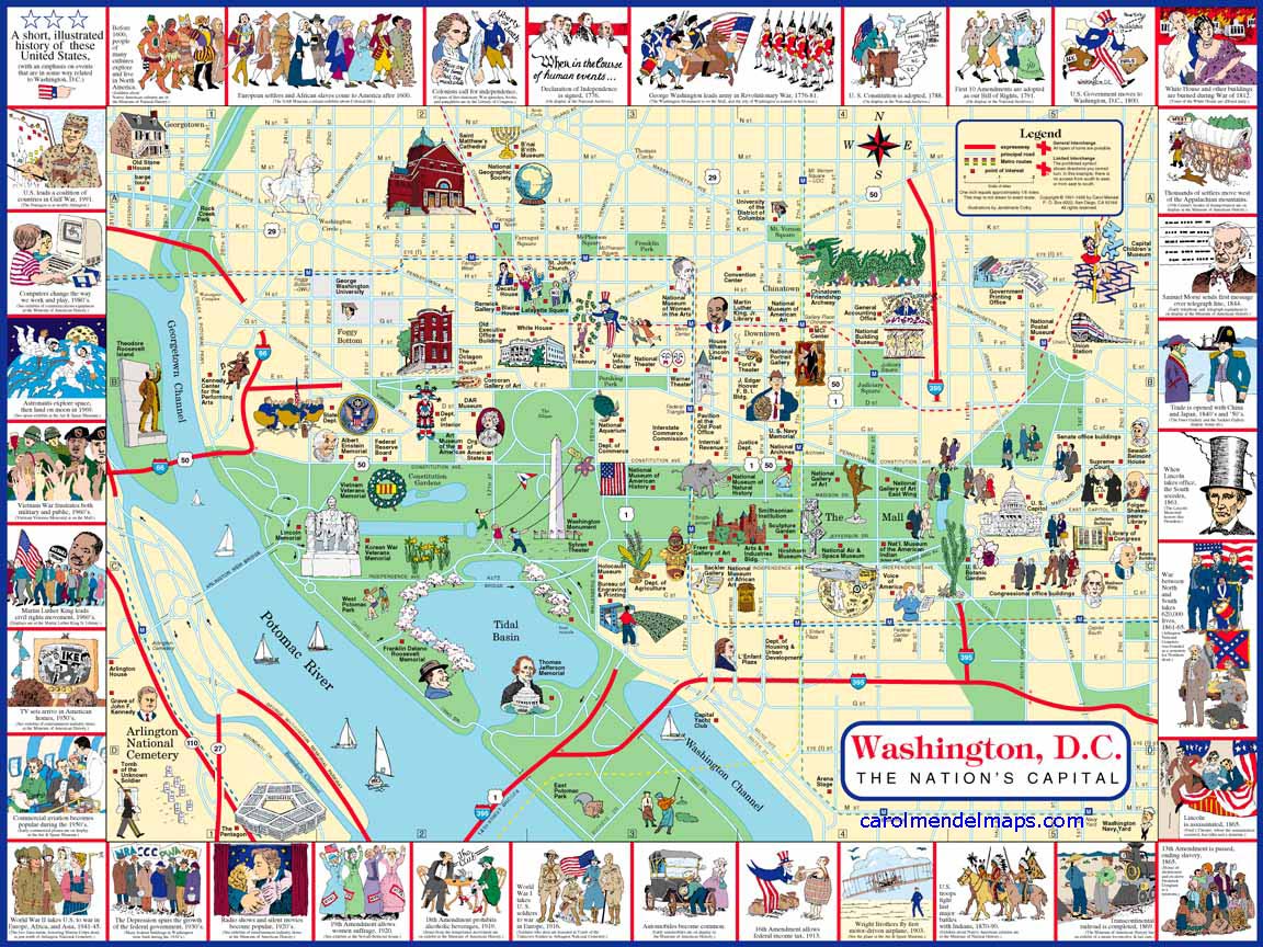 Washington D.C. map, with pictorial illustrations