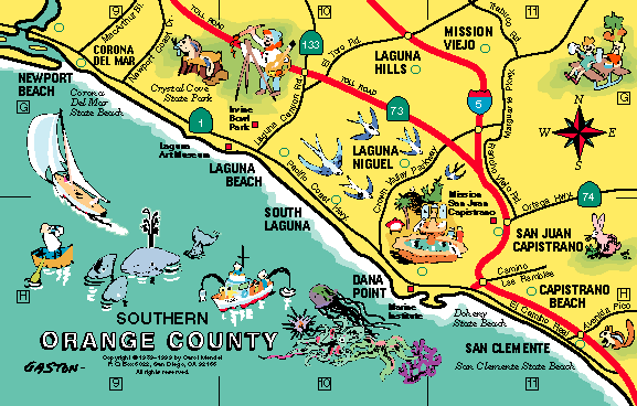Los Angeles & Orange County Visitor's Map: map of southern Orange county