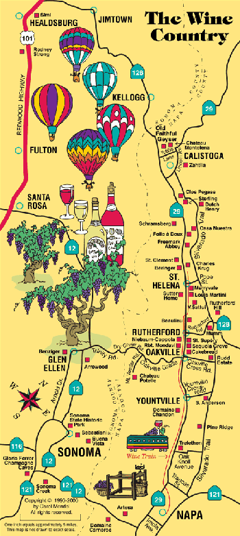 map of the Napa wine country
